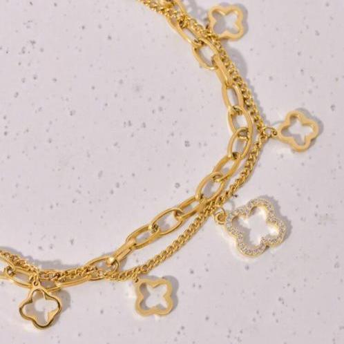 Pulsera Doble Con 5 Tréboles De 4 Hojas