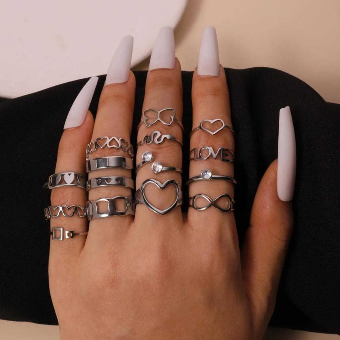 Anillos Variados de Acero Inoxidable Plateados Talla 7 (Precio por Unidad)