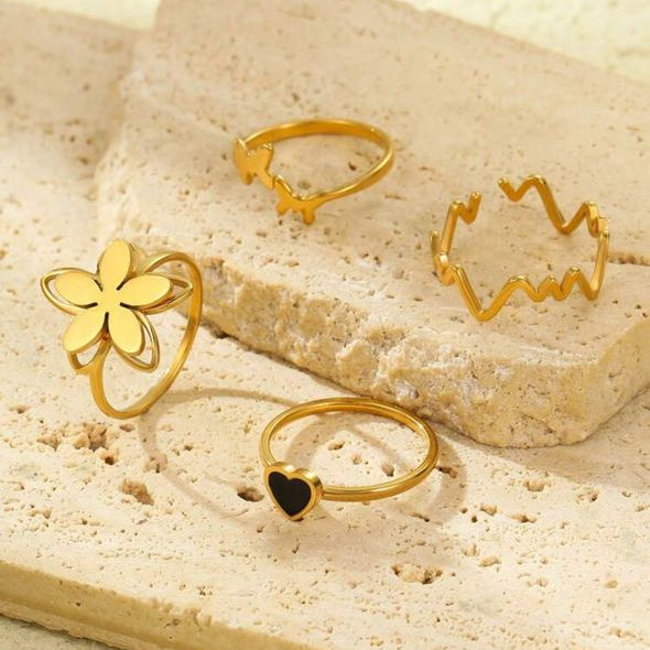 Anillos Variados de Acero Inoxidable Dorados Ajustables (Precio por Unidad)