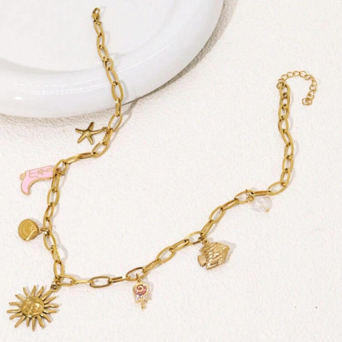 Collar Multidijes con Sol, Bota, Estrella, Pez, Chupeta, Almeja y Perla