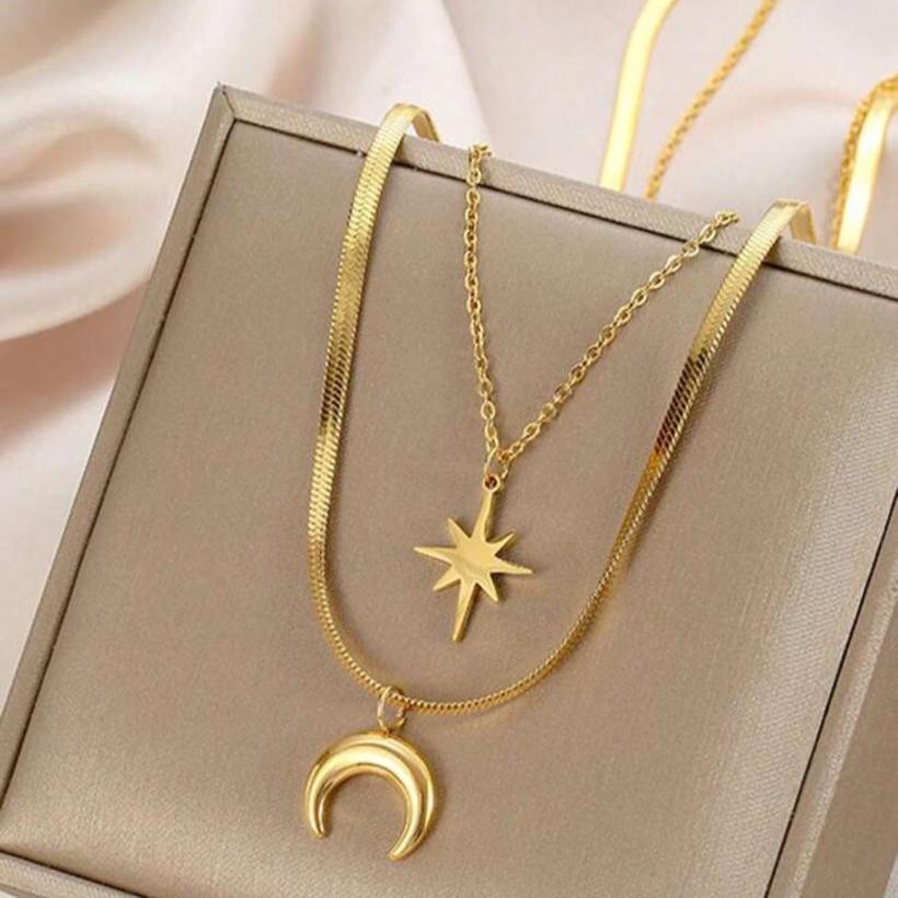 Collar Doble con Estrella y Luna