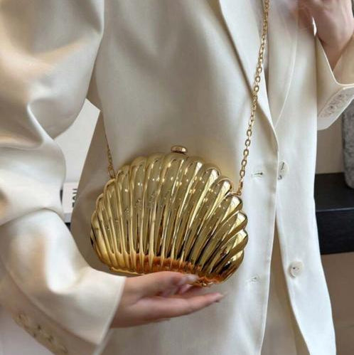 Cartera Elegante Tipo Clutch en Forma de Concha Dorado Brillante