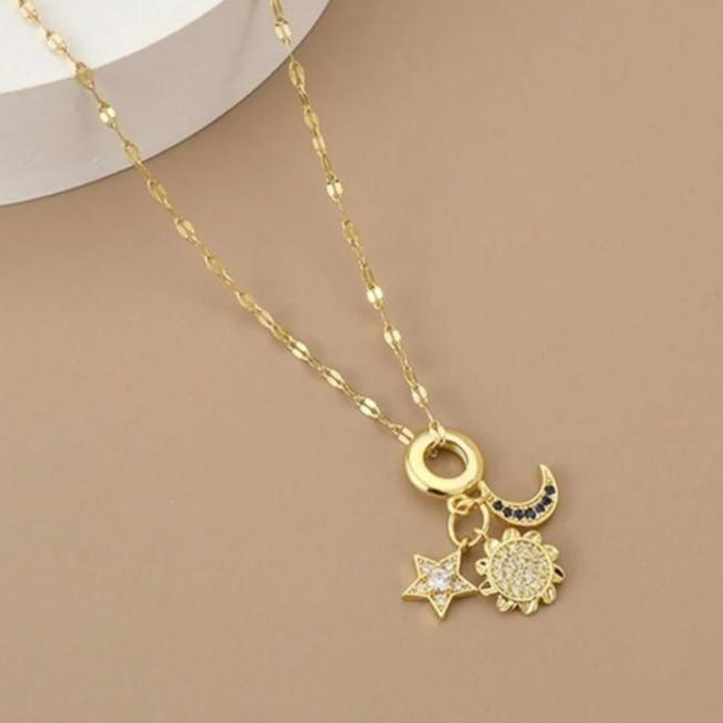 Collar Con Colgante De Sol, Estrella Y Luna