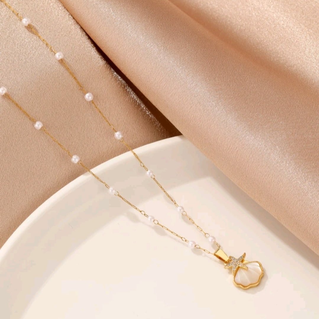 Collar De Concha De Mar Con Estrella Brillante
