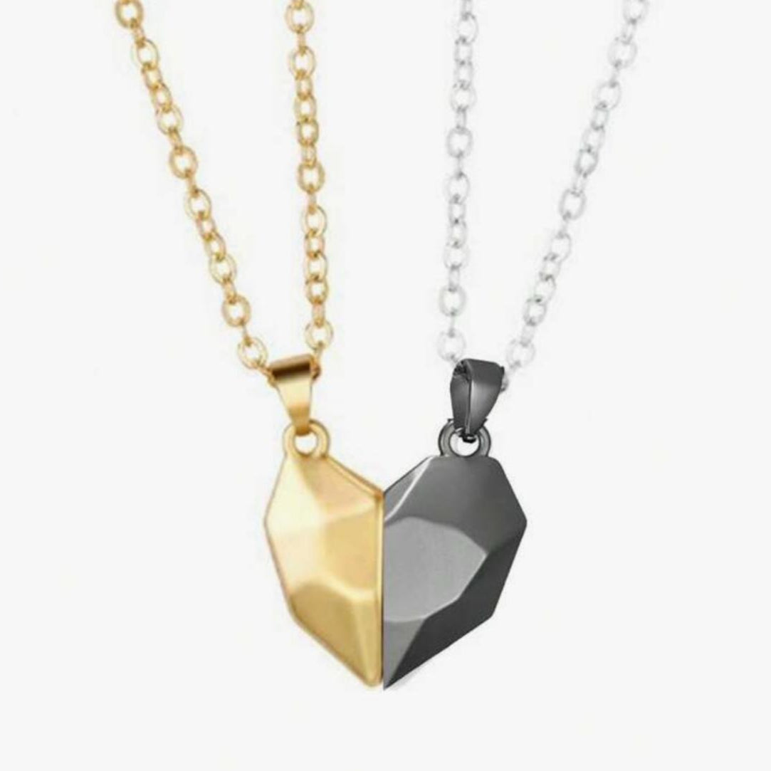 Collar Doble con Corazón Magnético Dorado-Negro