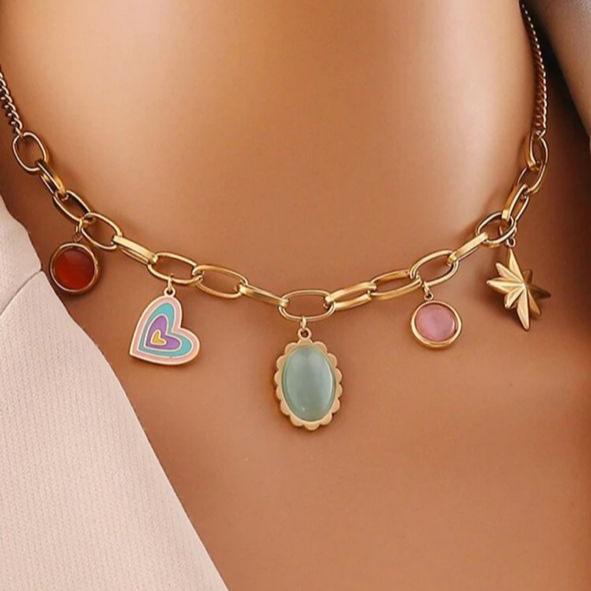 Collar Shine Bright con Dijes de Corazón, Estrellas y Ojos de Gato