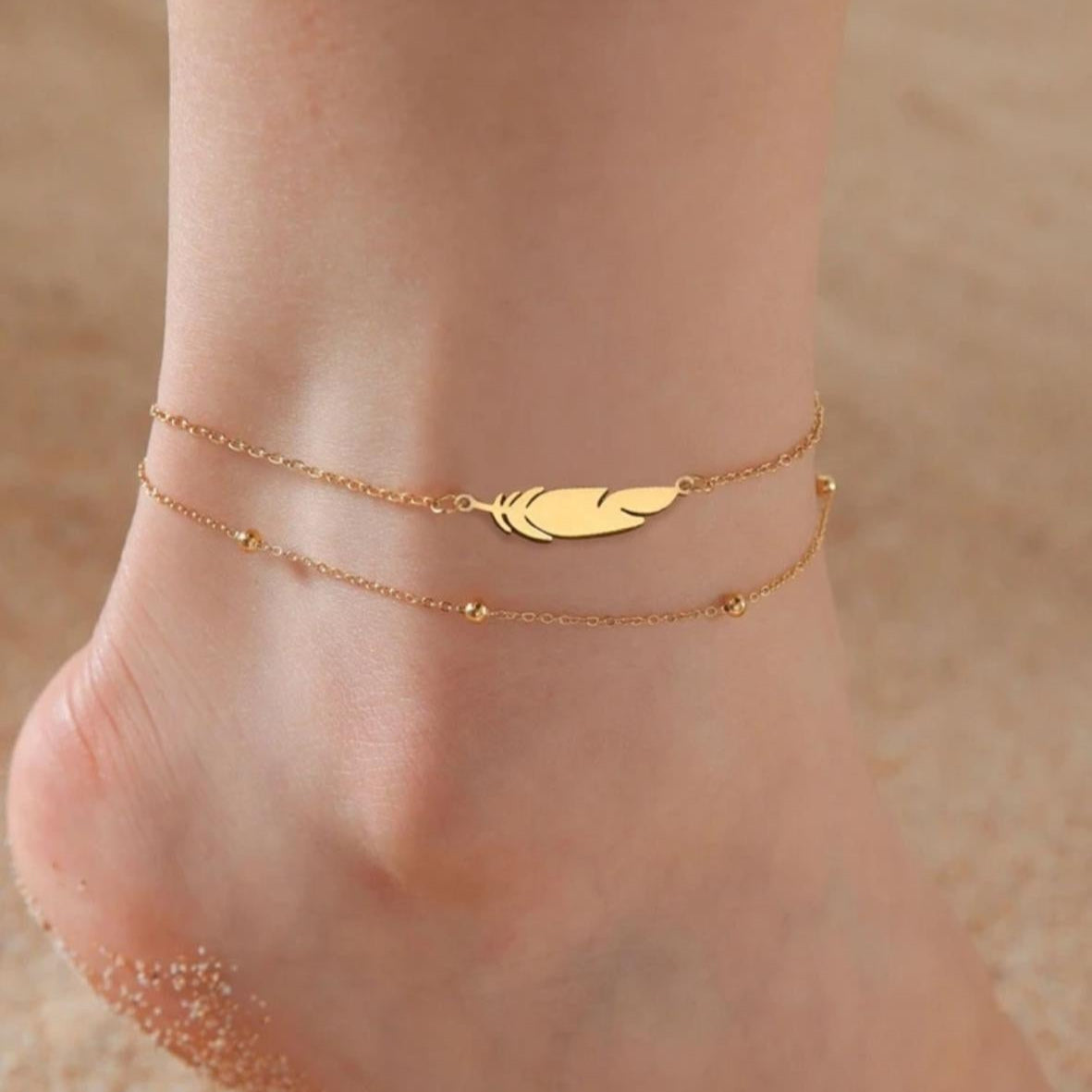 Pulsera - Tobillera Doble Cadena Pluma