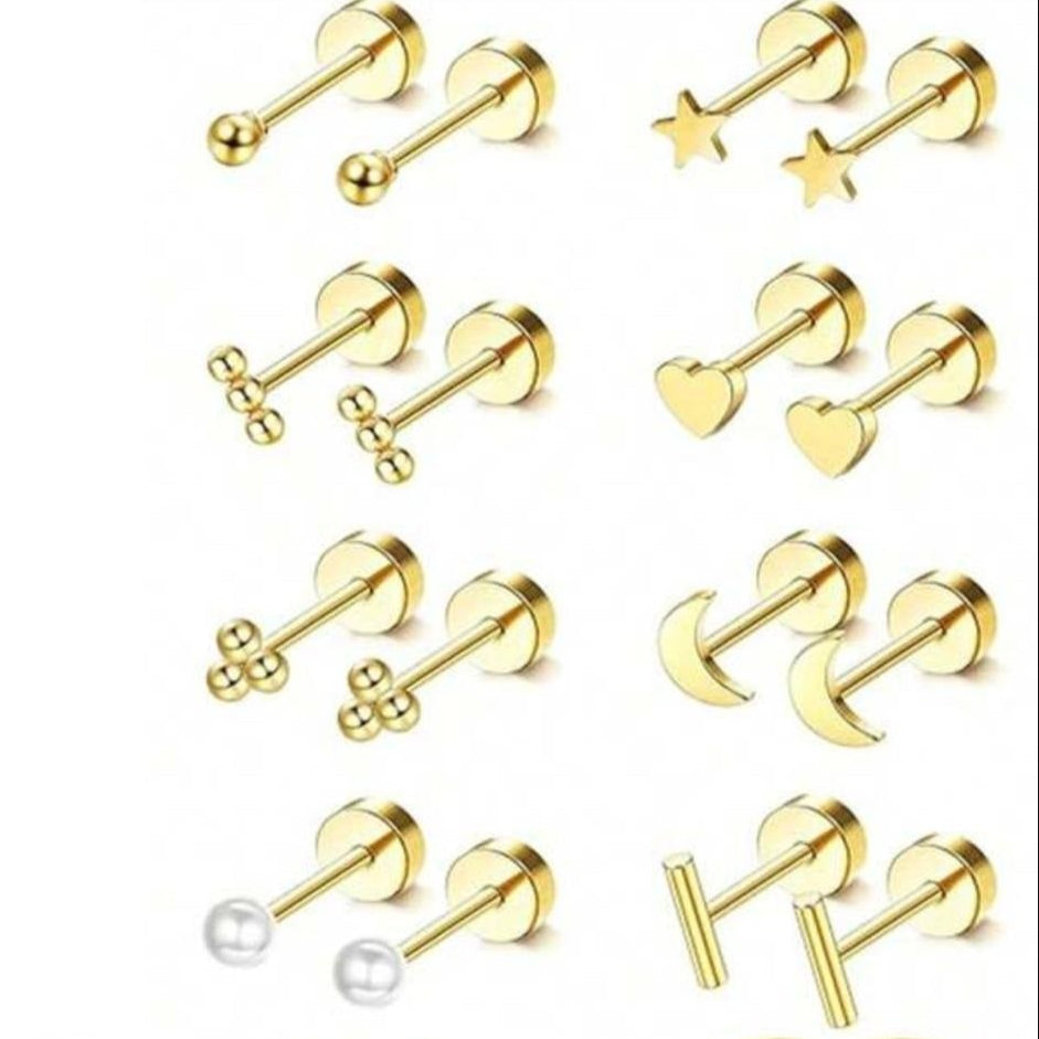 Zarcillos Cierre de Rosca Piercing Variados (Precio Por Un Par)