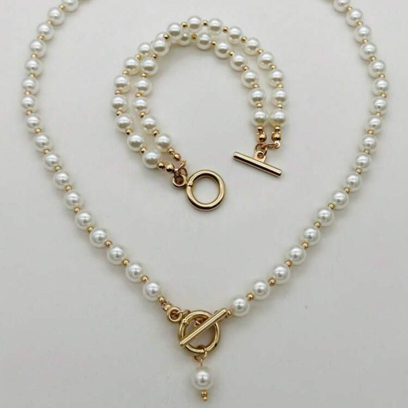 Set De Collar Y Pulsera con Perlas Sintéticas
