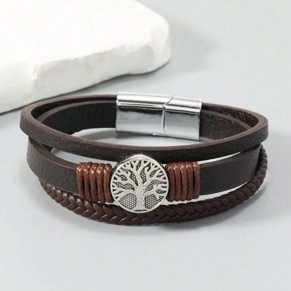 Pulsera De Cuero de Árbol De La Vida Cierre de Imán