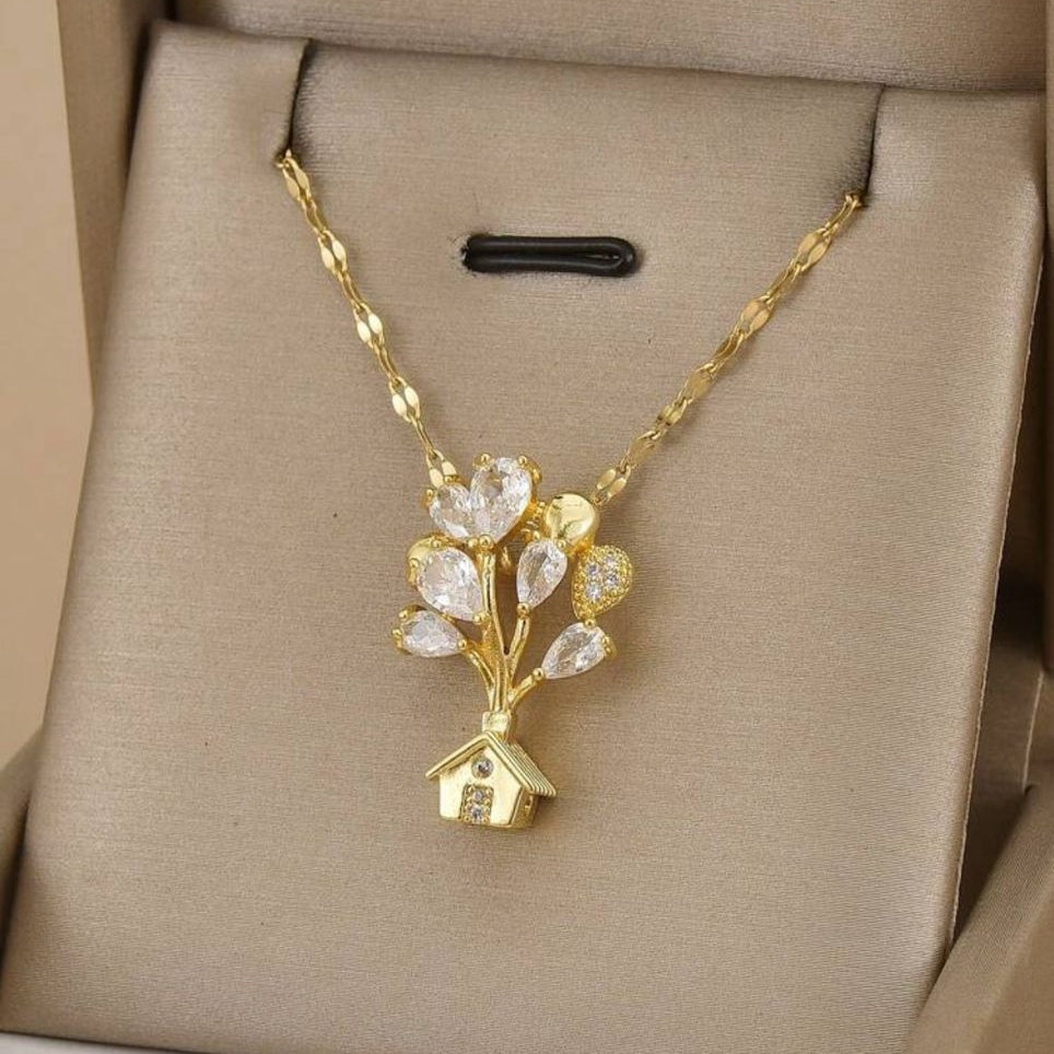 Collar con Casa y Globos con Zirconitas