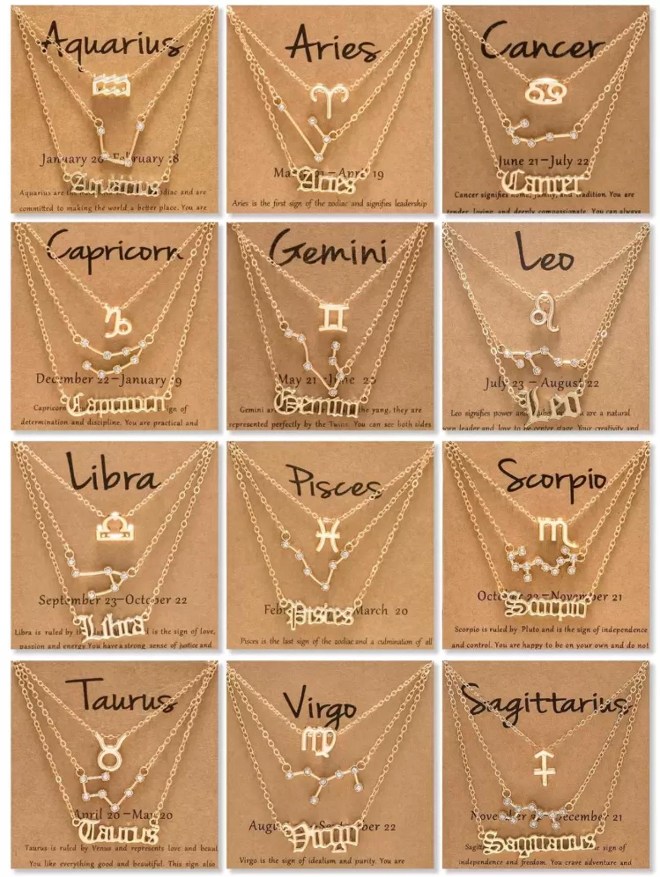 Tres Collares con Signo Zodiacal (Constelación, Símbolo y Escrito)