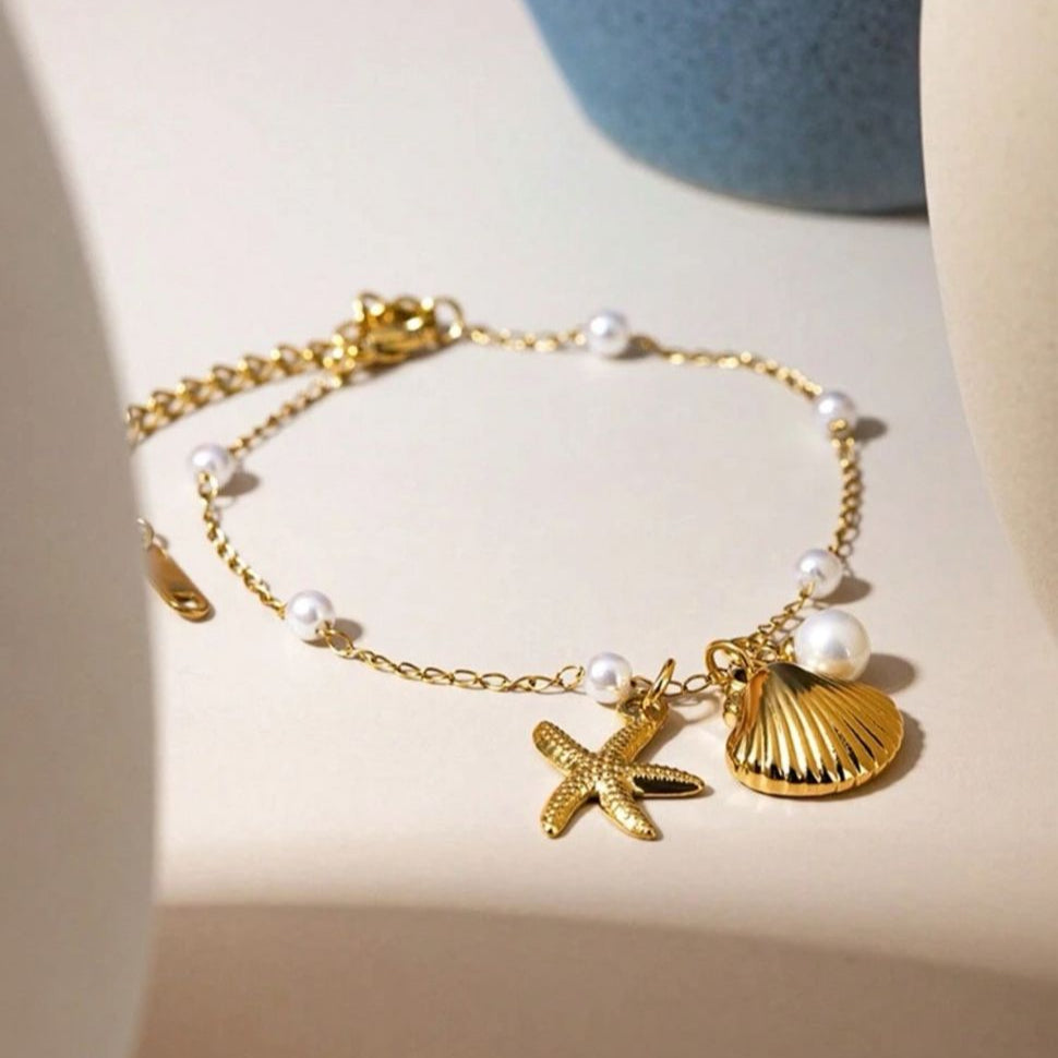 Pulsera con Perlas, Estrella y Concha