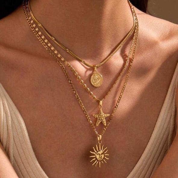 Collares Con Dijes De Rosa, Estrella Y Sol (Precio por Unidad)