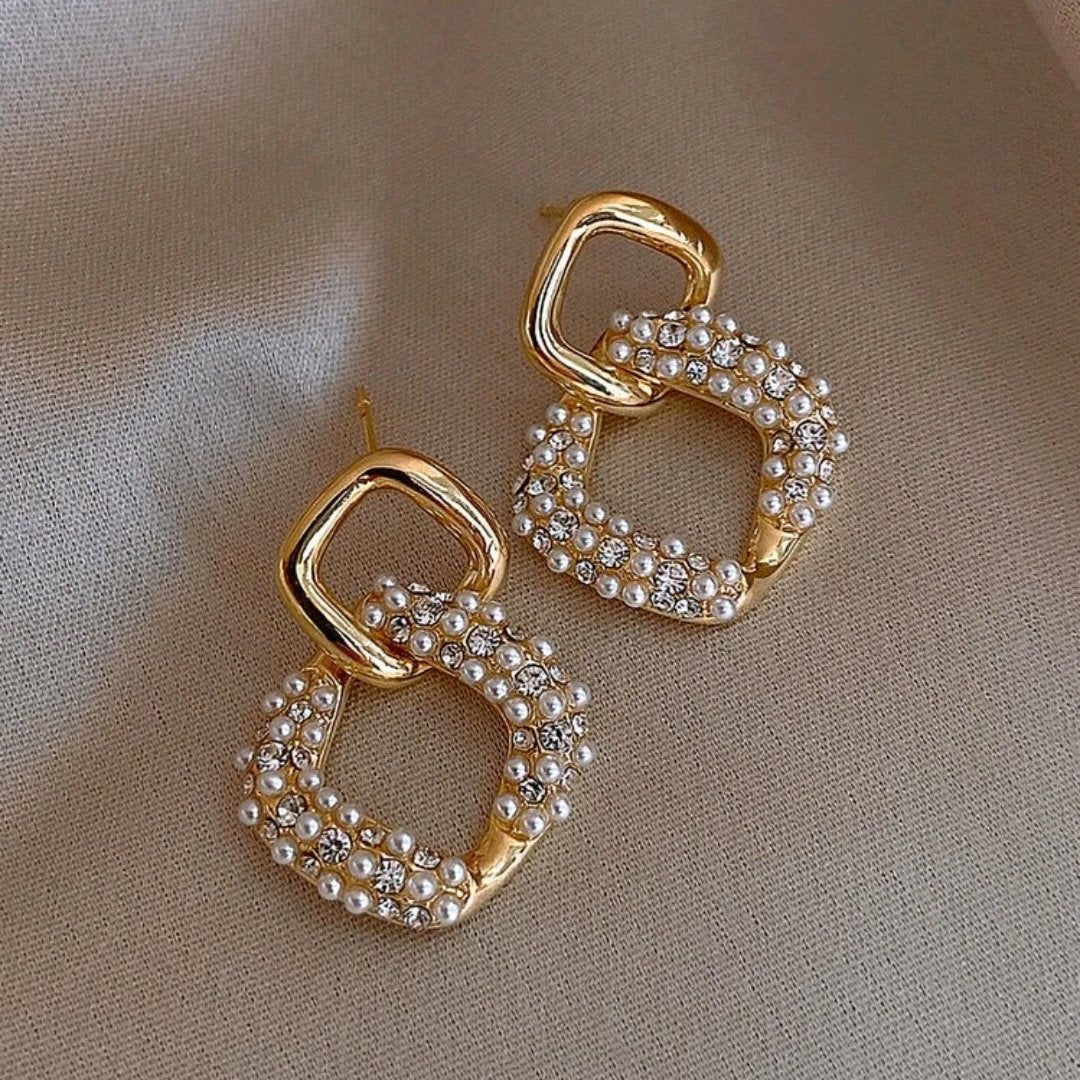 Pendientes De Dos Tramos Decorados Con Perlas Y Diamantes