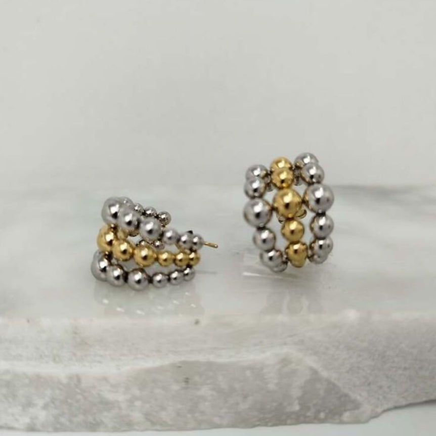 Pendientes de Aro con Cuentas o Balines Doble Color (Oro y Plata)