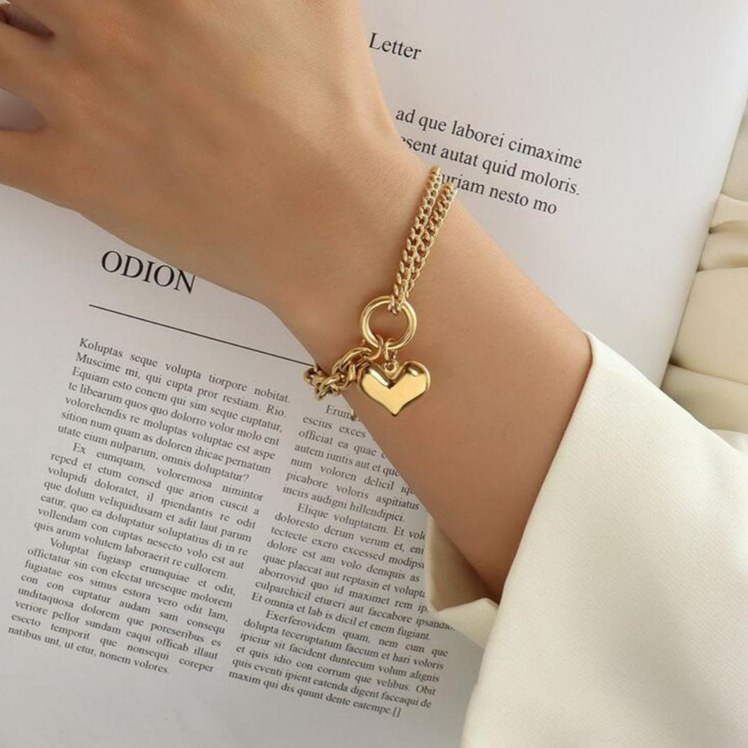 Pulsera Con Corazón Y Doble Cadena