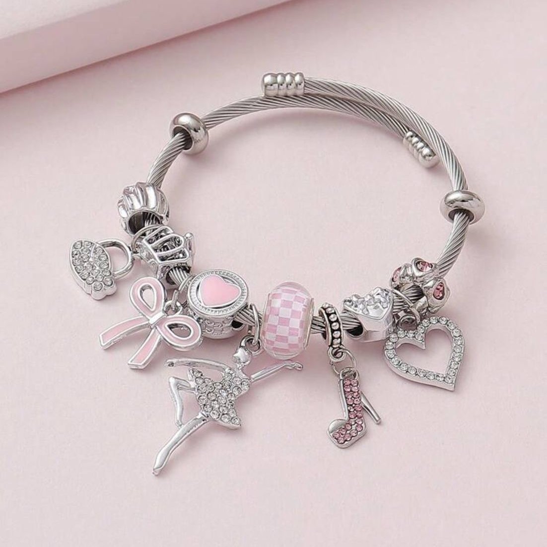 Pulsera Con Dijes / Charms De Bailarina, Tacones, Lazo, Corazones, Corona Y Cartera...