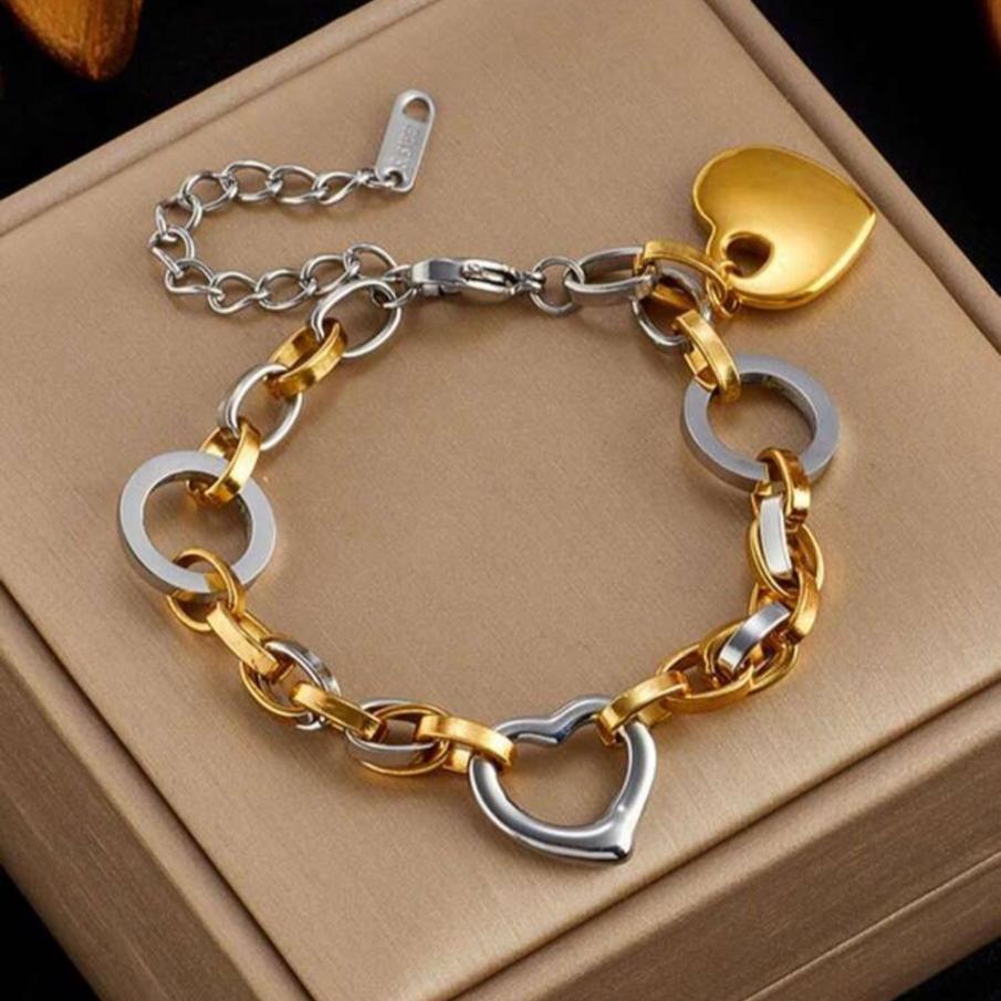 Pulsera De Corazones Silver-Gold
