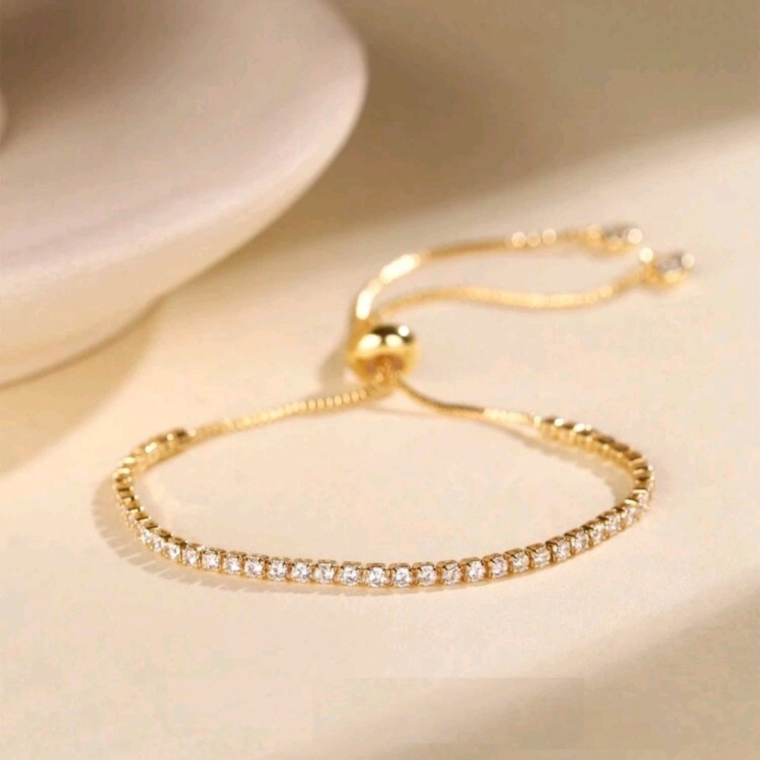 Pulsera De Diamantes Ajustable Dorada