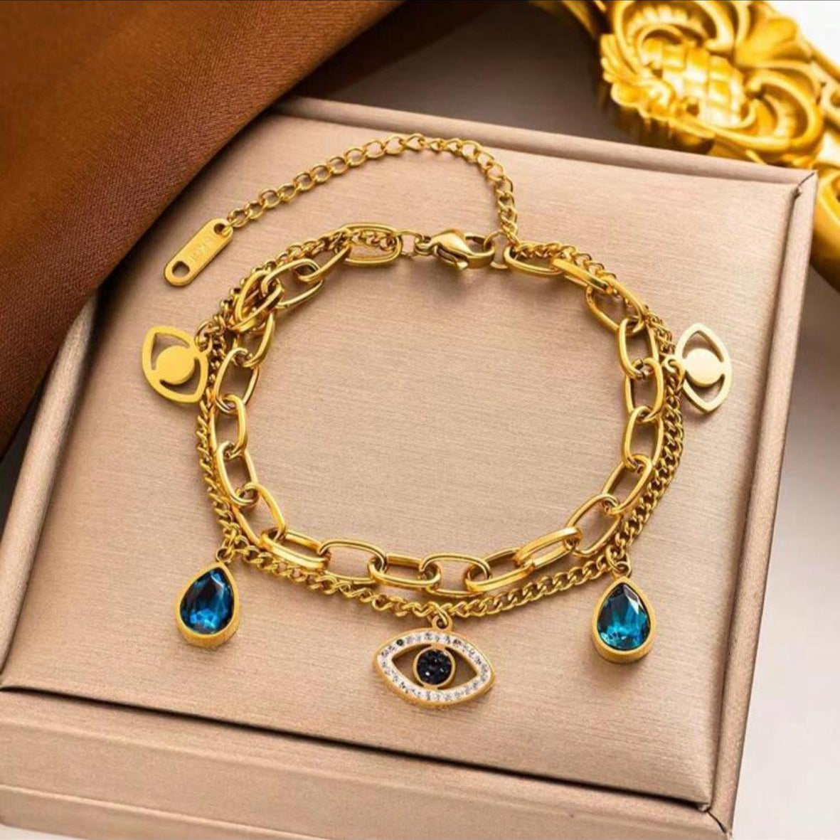 Pulsera de Ojos Turcos con Gotas Azules