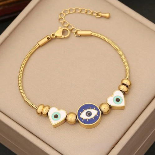 Pulsera de Ojos Turcos y Corazones de Ojo Turco