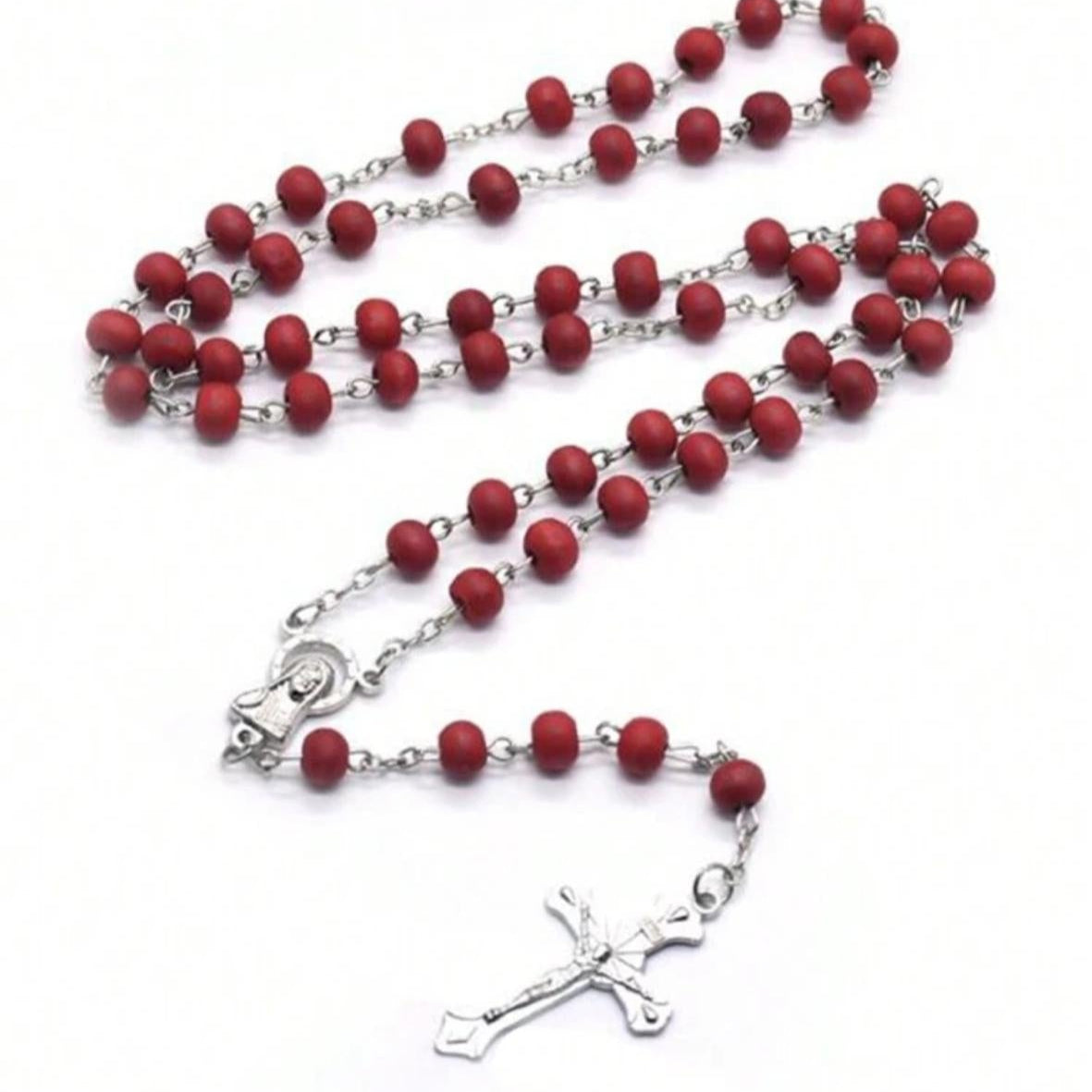 Collares Rosarios con Cuentas o Balines de Madera en Color Rojo y Olor a Rosas