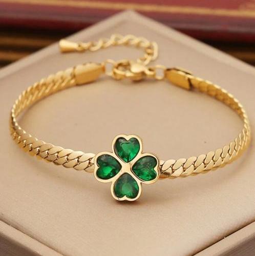 Set De Collar, Pulsera Y Zarcillos De La Suerte Con Zirconias Verdes en Forma de Trébol
