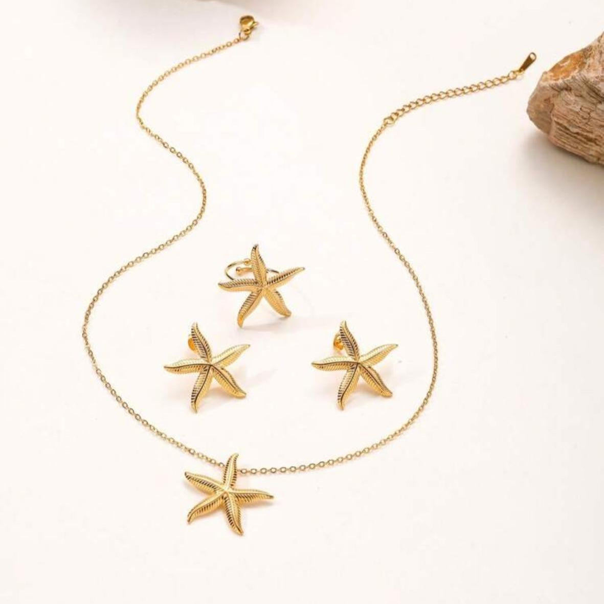 Set De Collar, Zarcillos Y Anillo de Estrella de Mar