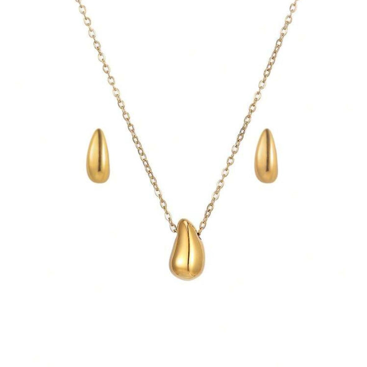 Set de Collar y Zarcillos Dorado de Gota Pequeña