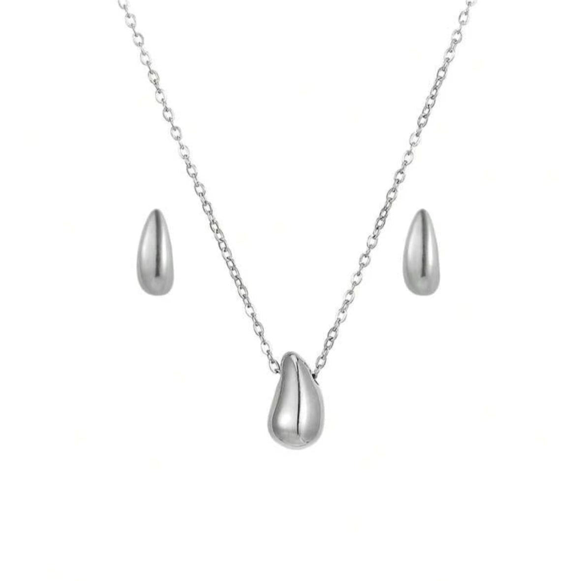 Set de Collar y Zarcillos Plata de Gota Pequeña