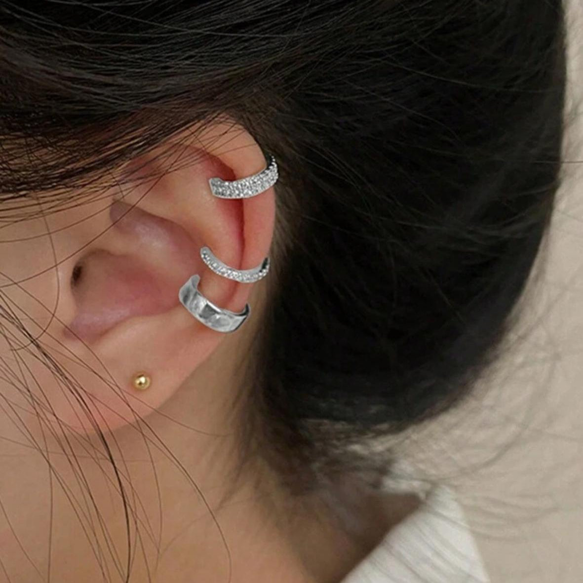 Trío de Cuff de Oreja Plateados