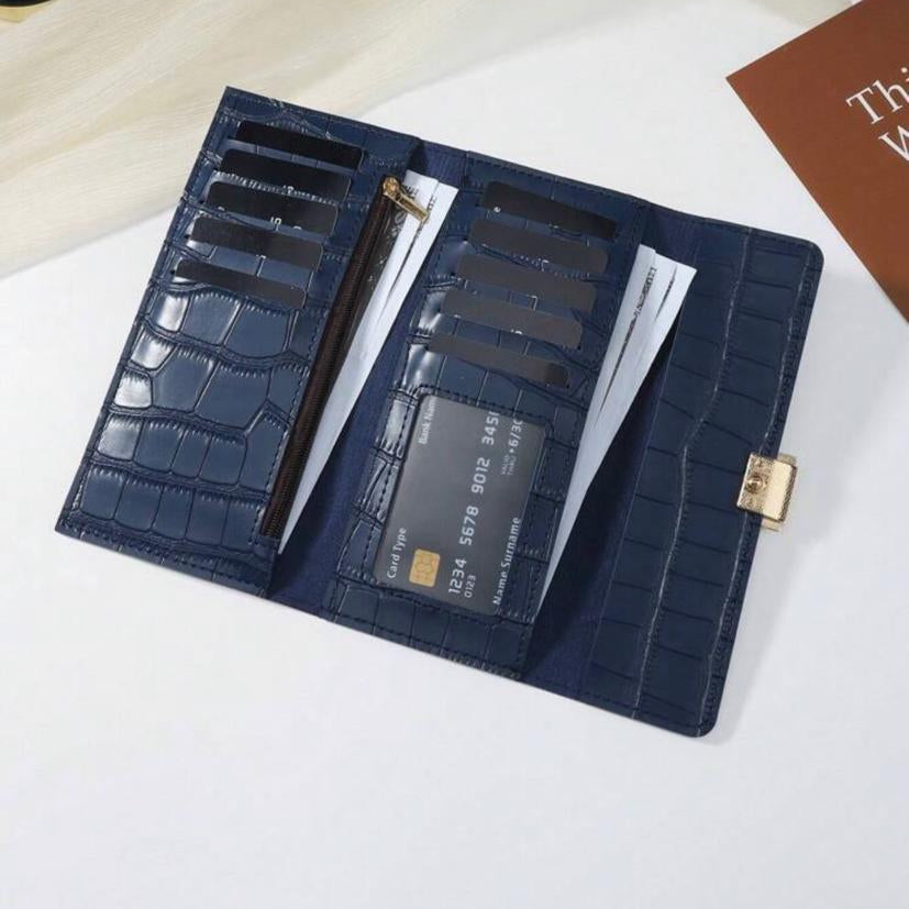 Billetera Monedero Grande Tipo Sobre con Textura Dark Blue
