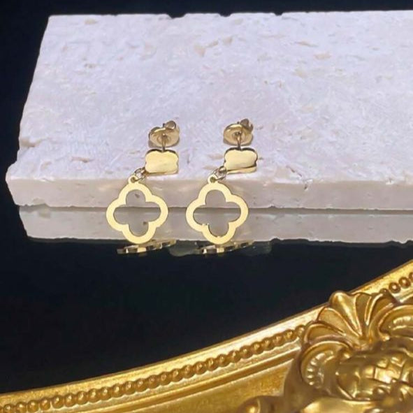 Zarcillos De Doble Trébol de 4 Hojas