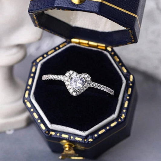 Anillo de Promesa/Compromiso Plata de Ley  925 con Corazón de Circonita Cúbica Talla 6