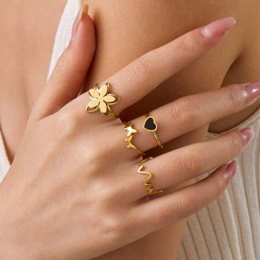 Anillos Variados de Acero Inoxidable Dorados Ajustables (Precio por Unidad)