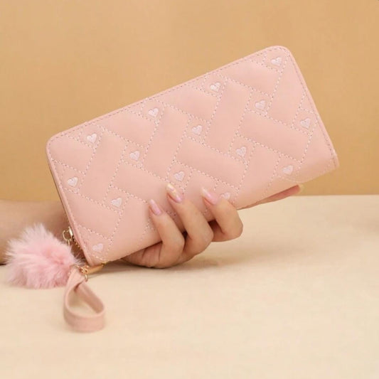 Billetera Monedero Rosa con Corazones Tejidos
