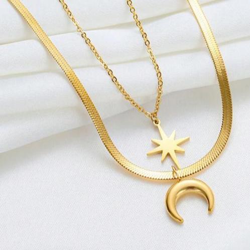 Collar Doble con Estrella y Luna