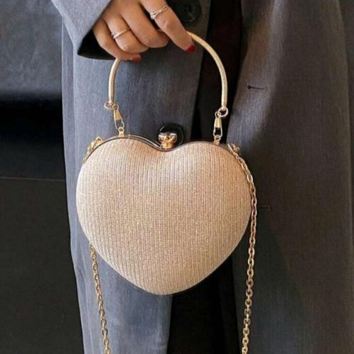 Cartera Clutch en Forma de Corazón Dorado