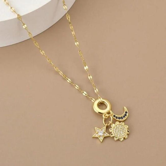 Collar Con Colgante De Sol, Estrella Y Luna