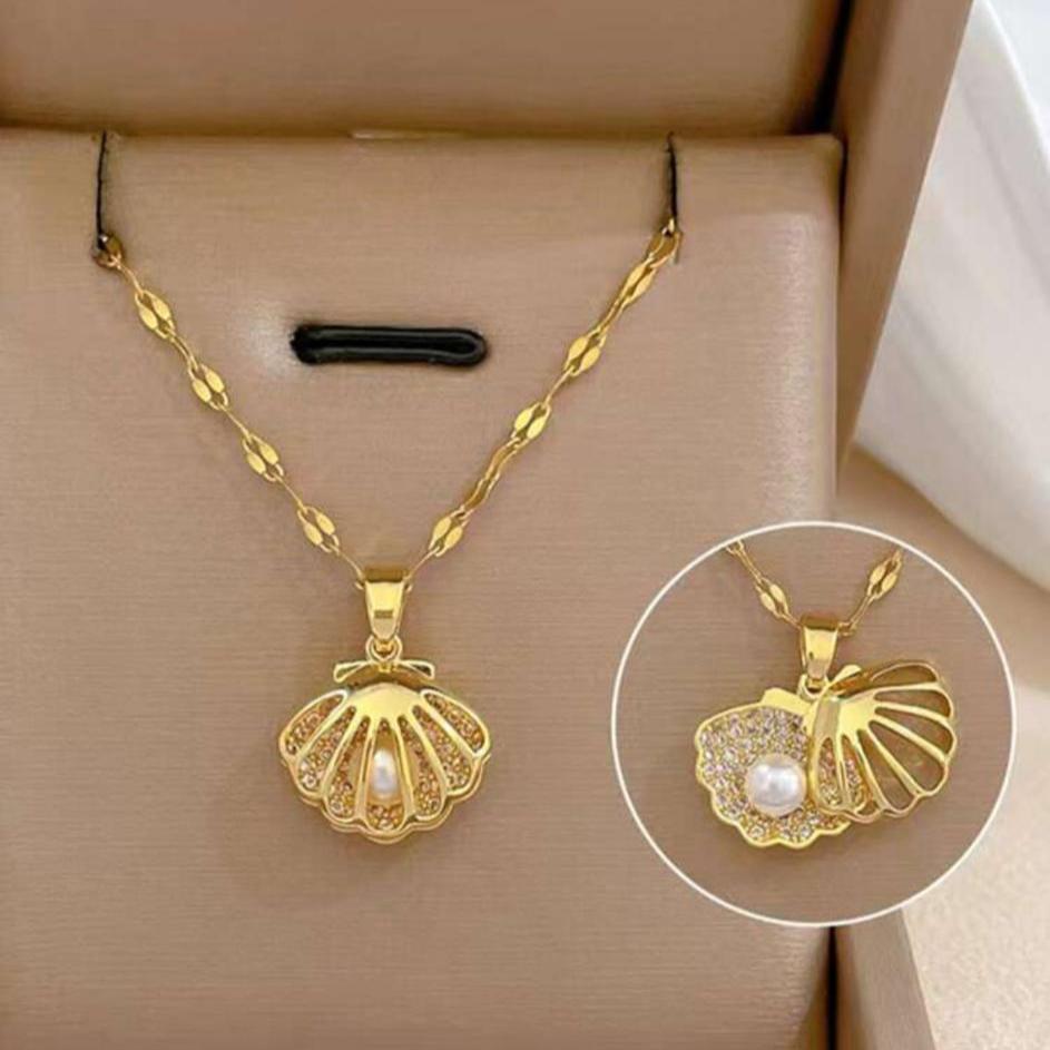 Collar De Concha De Mar Con Perla