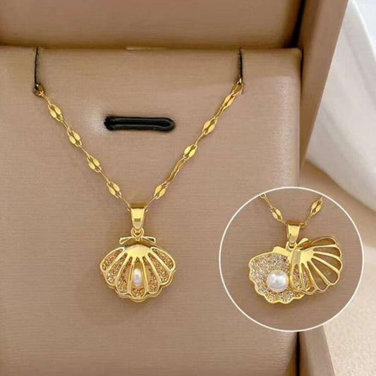Collar De Concha De Mar Con Perla