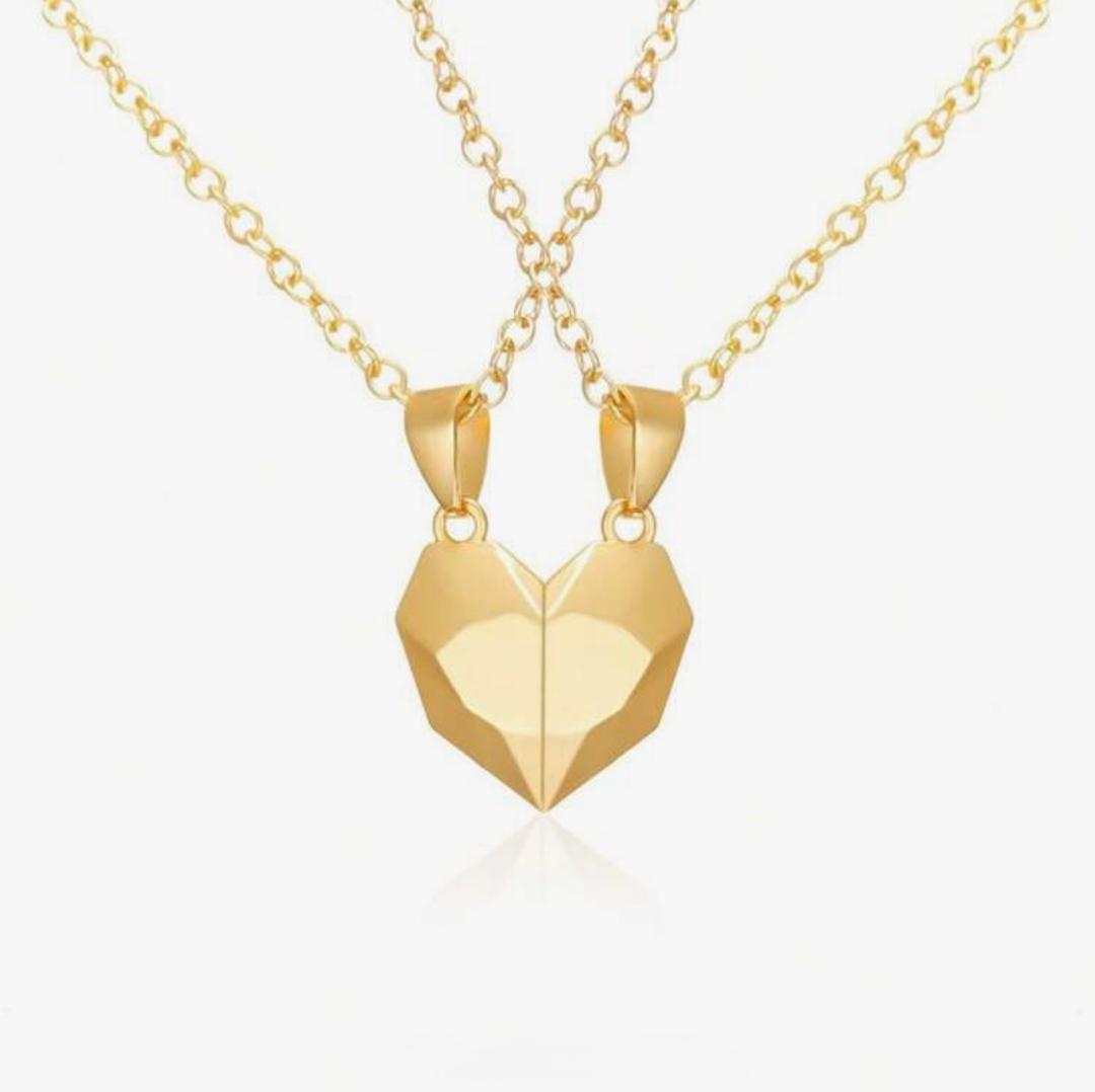 Collar Doble con Corazón Magnético Dorado-Dorado