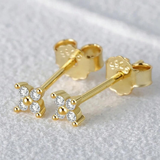 Zarcillos Pequeños Flor Plata 925 Dorados