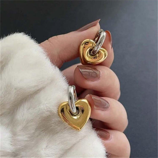 Pendientes de Aro con Corazón Doble Color (Oro y Plata) Aro Plateado