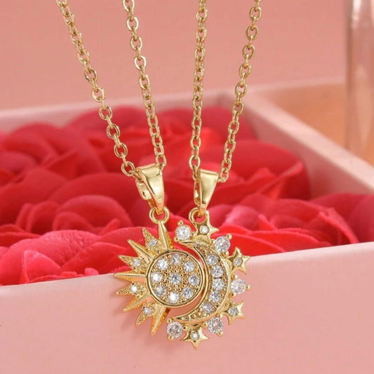 Collar Doble (Pareja) con Sol, Luna y Estrellas
