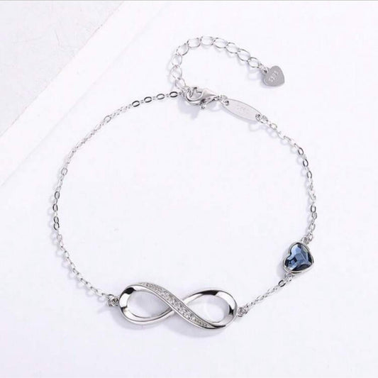 Pulsera Infinito y Corazón Azul de Plata 925