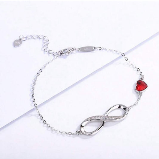 Pulsera Infinito y Corazón Rojo de Plata 925