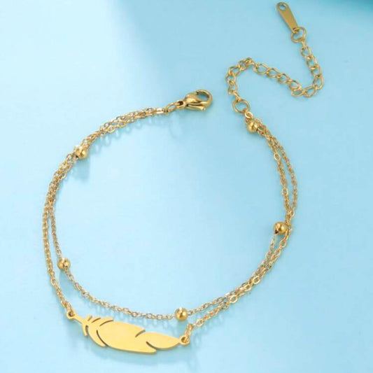 Pulsera - Tobillera Doble Cadena Pluma
