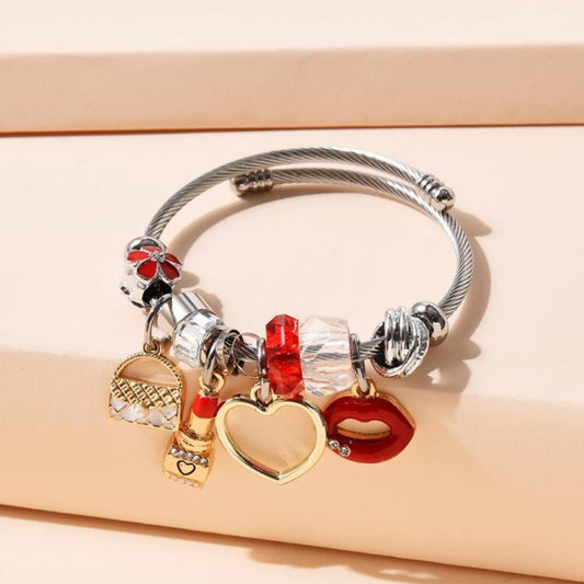 Pulsera Con Dijes / Charms de Labios, Labial, Cartera, Corazón…